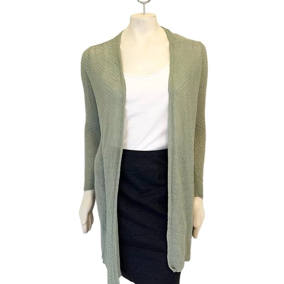EILEEN FISHER Hemp Blend Textured Knit Long Open Cardigan in Sage Green SZ XS - Picture 2 of 10